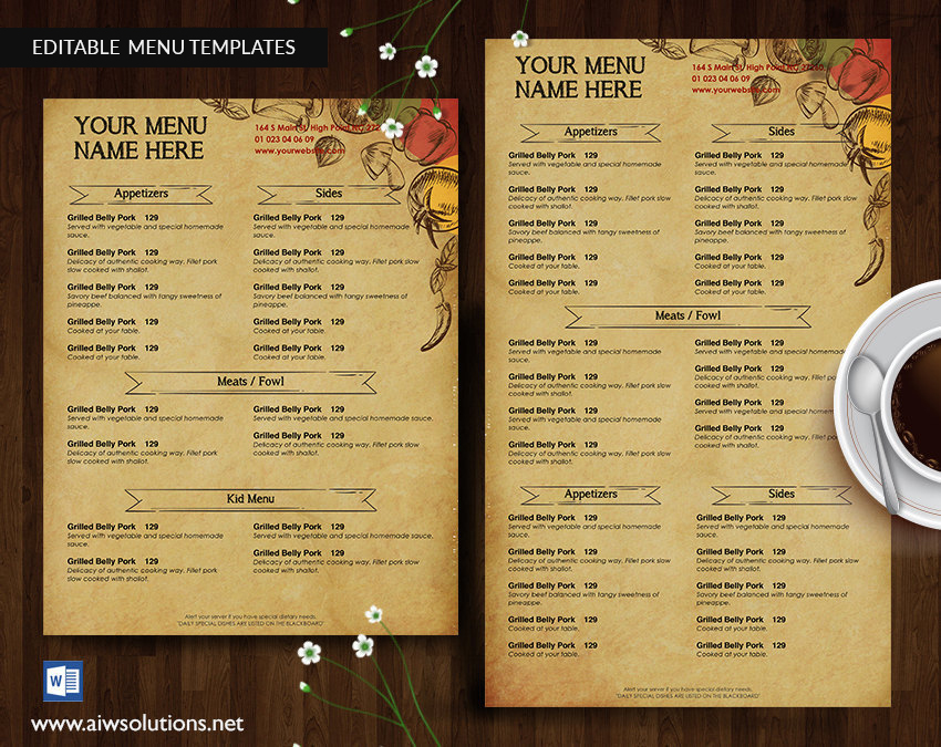 Free printable deli menu templates