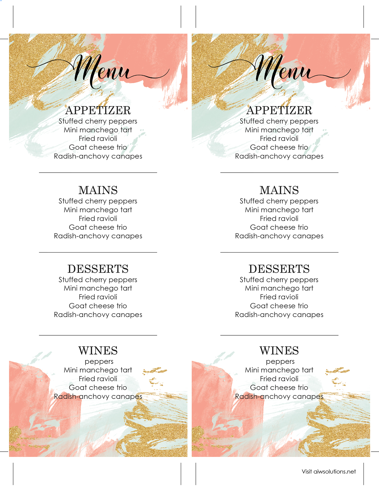 Free Editable Menu Template Word