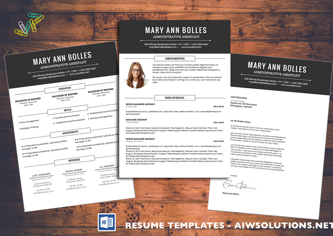 Professional Resume Template Cv Template Extra Page Cover Letter Word Modern Simple Professional Resume Instant Download