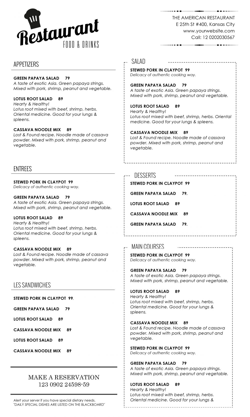 Free Printable Menu Template