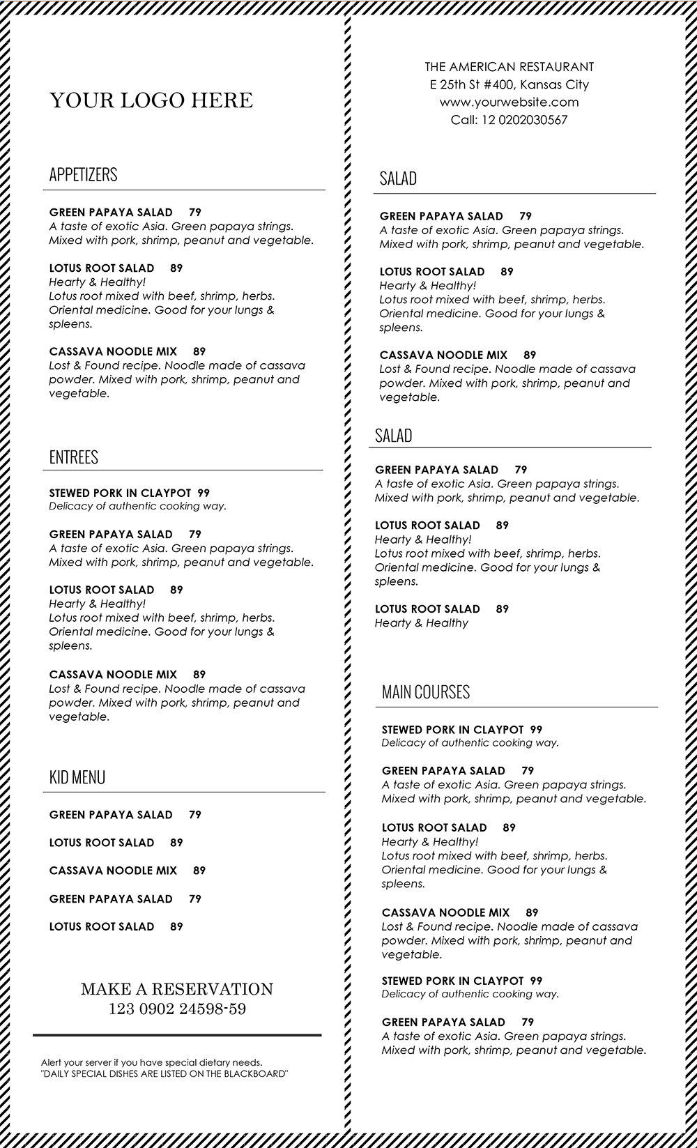 Free Cafe Menu Templates For Word