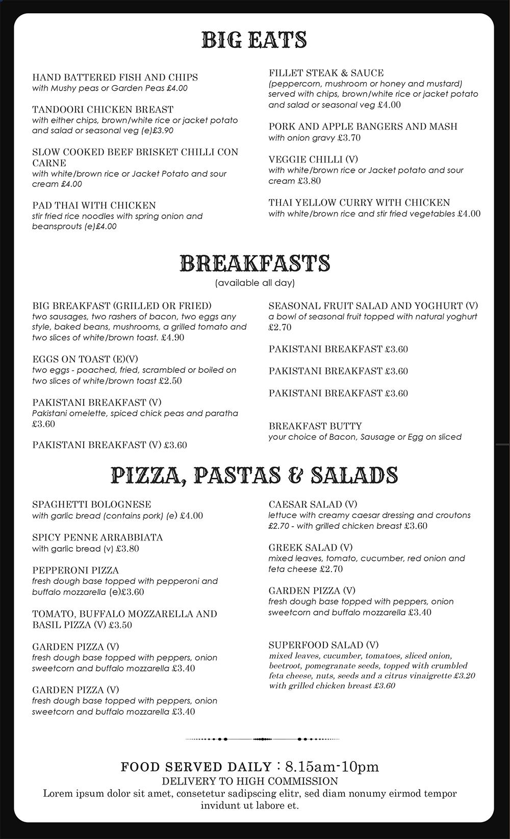 menu templates free download word