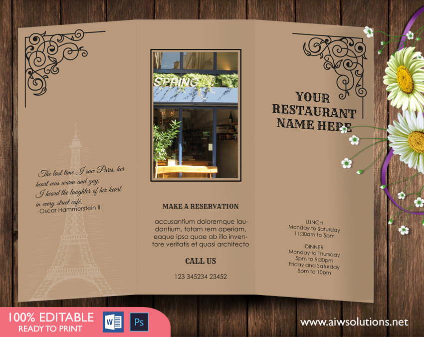 Design Templates tri Fold Take Out Menu Menu Templates Wedding Menu 