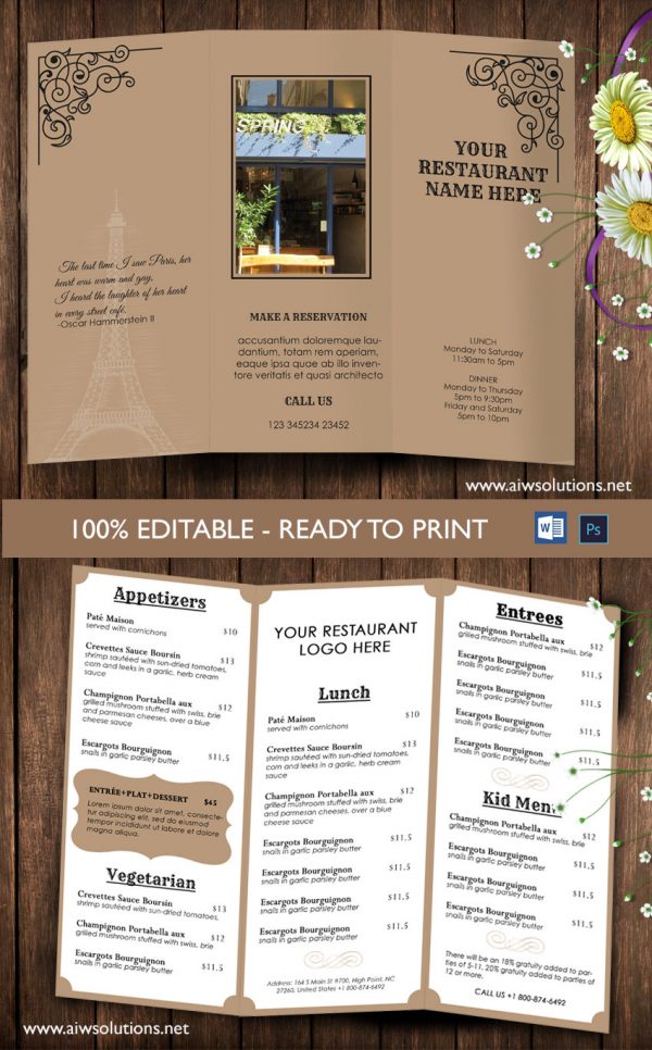 Design & Templates,tri fold take out menu, Menu Templates