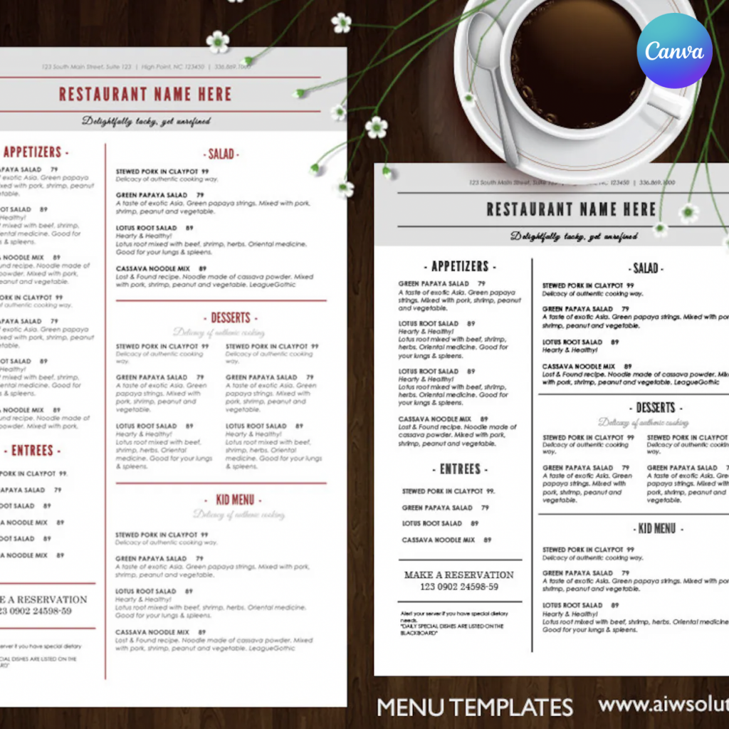 Custom Food Menu Design, Custom Drink Menu Design