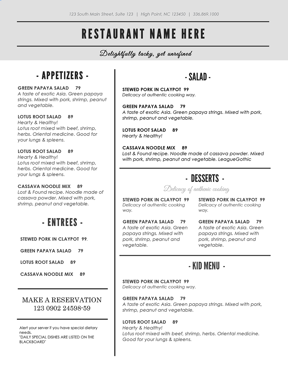 catering menu templates for microsoft excel