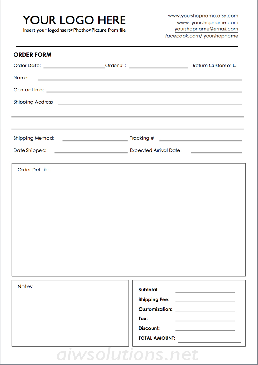 Custom Order Form Template from aiwsolutions.net