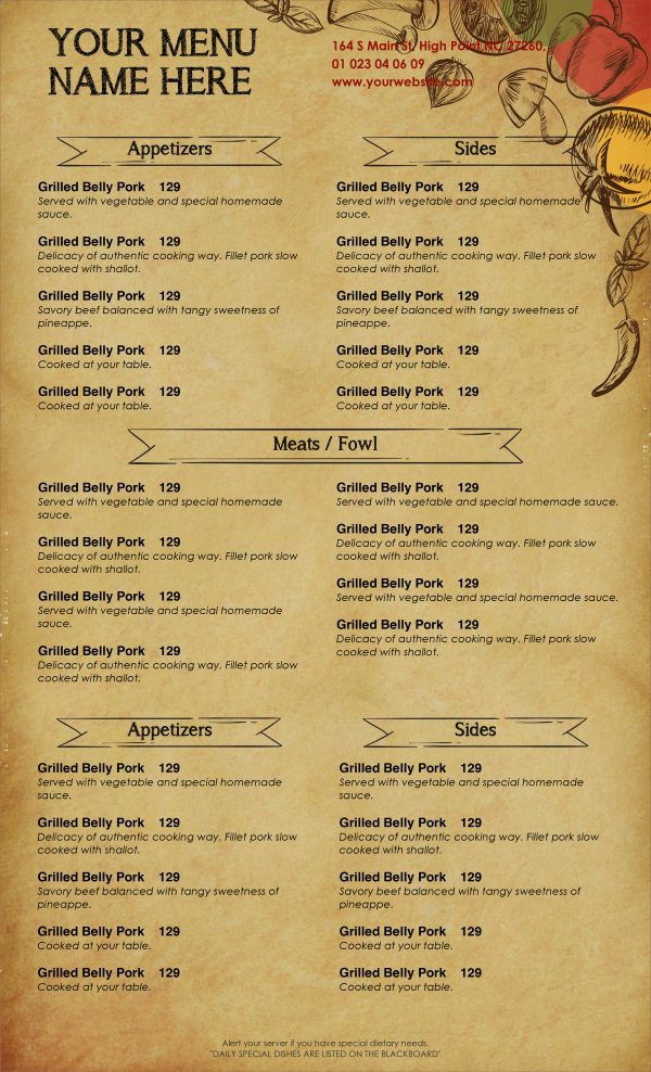 Design & Templates, Menu Templates ,Wedding Menu , Food