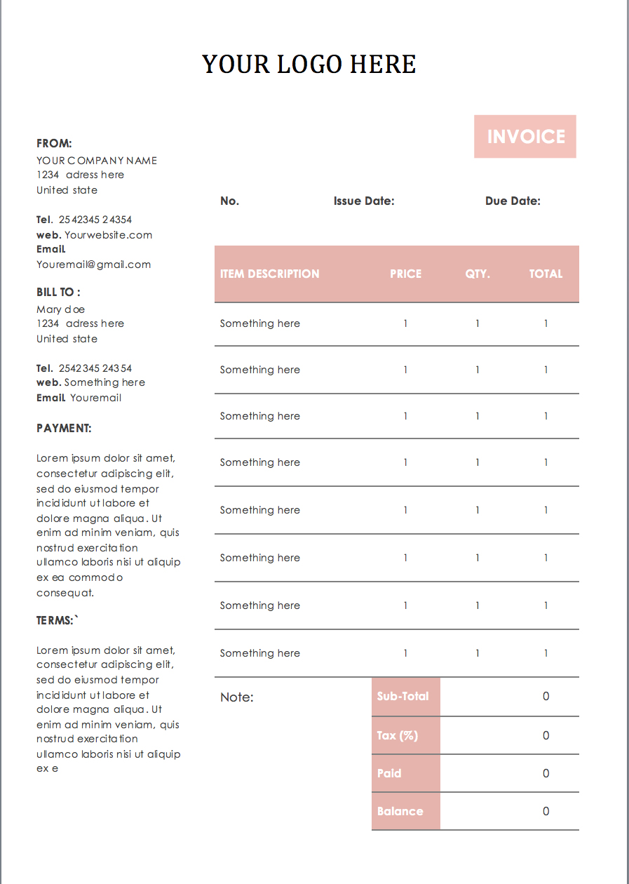 editable invoice receipt template business invoice