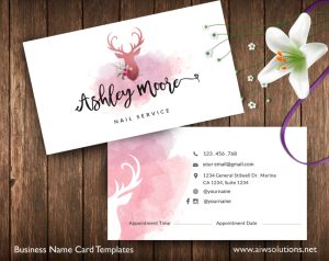 Business Cards Printable, spa service card, appointment card, pinky card, deer & water color card, nail service card, beauty name card -id33- ID33