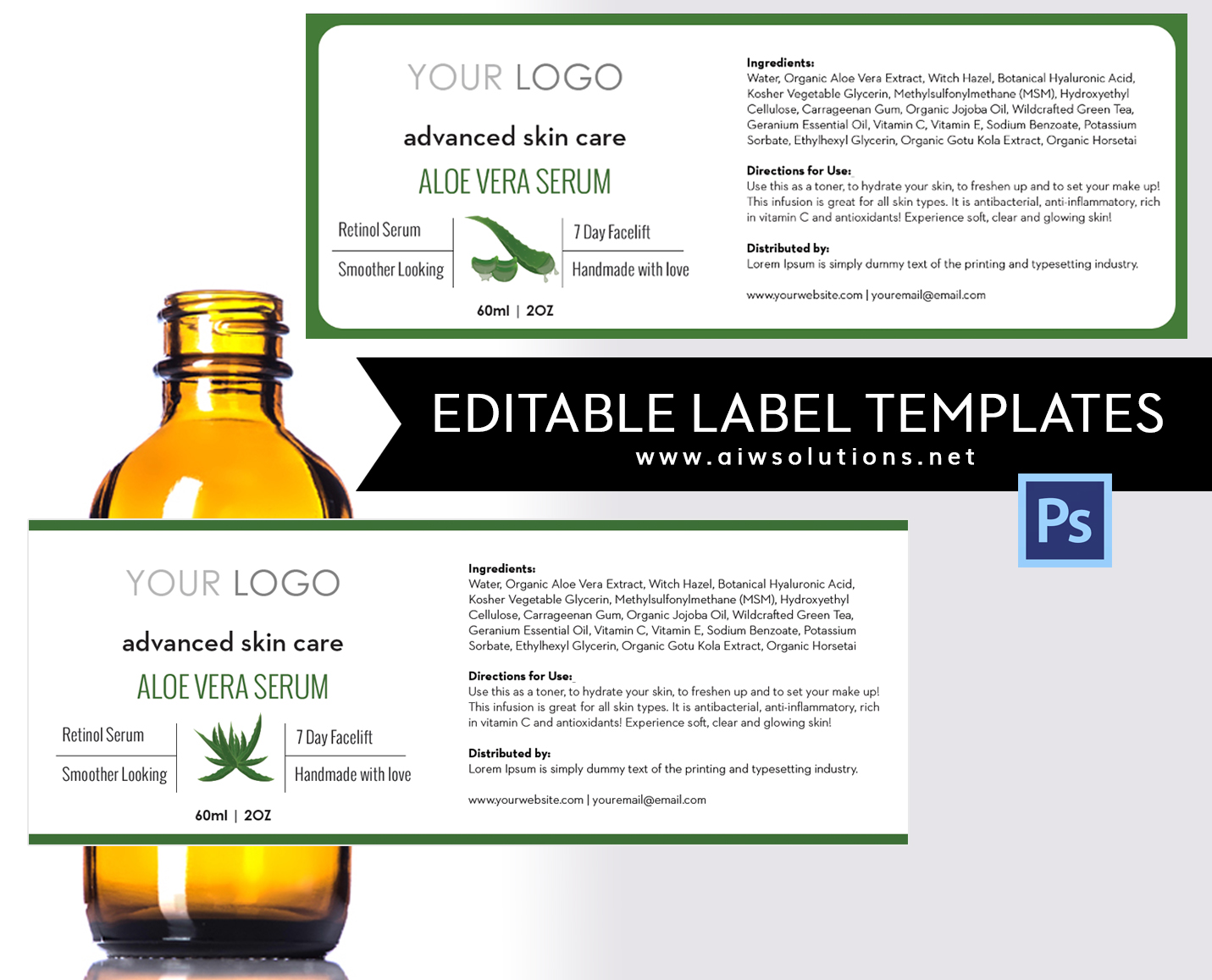 Aloe vera serum label template. 