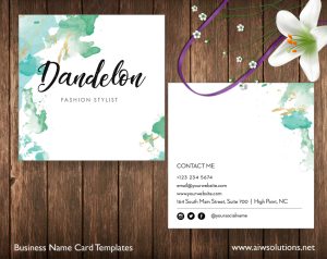 watercolor Square Business Card,mint green blue, Name Card Template, pastel, pastel name card, Square abstract, Square name card - ID40