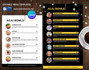 Smoothie Menu template, Acai Bowls menu template- ID31