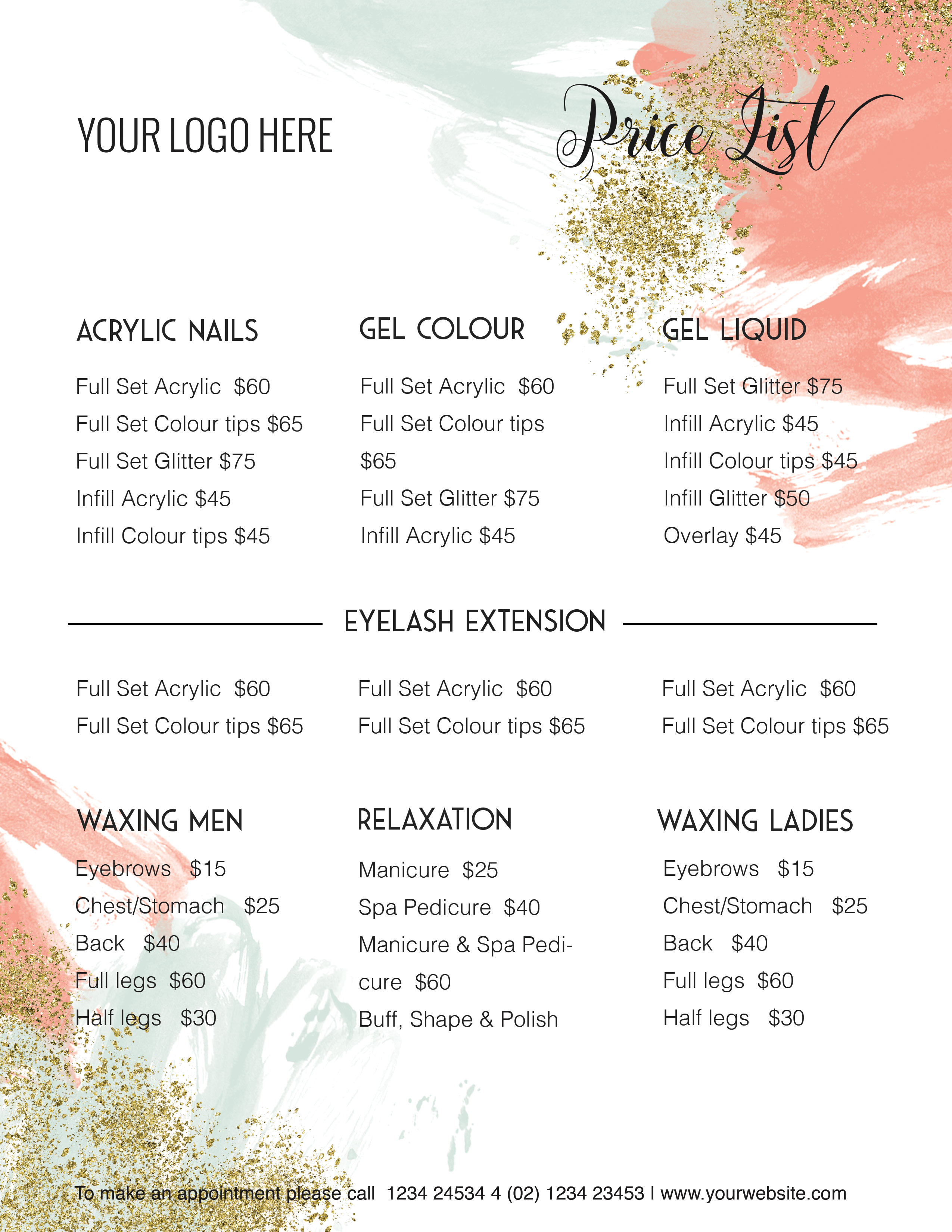 Nail Salon Price List Template PDF Template