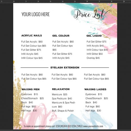 pricing list template, price list template, menu template