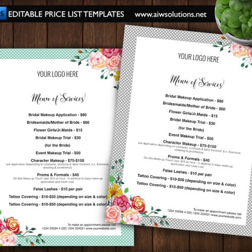 pricing list template, price list template, menu template