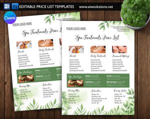 Canva Green leaf flyer, spa service Price list, makeup service price list - ID05