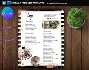Spa salon Pricing list - Canva + Word+Photoshop service menu template-ID10