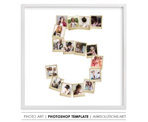 Number 5 Photo Collage Template PSD