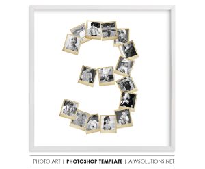 Number 3 Photo Collage Template PSD