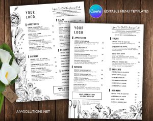 Canva Vintage Menu Templates,Restaurant Menu Template, Vegetarian restaurant menu template, Modern vegetarian menu design - id39
