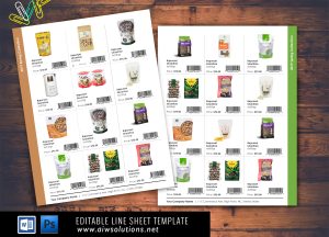 Canva + Word + Photoshop Product Line Sheet template with bar code - id31