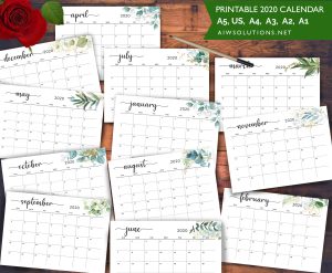 2020 Printable watercolor Calendar - id05