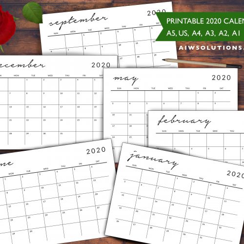 printable simple and elegant calendar 2020