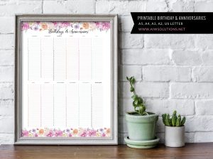 Printable Birthdays & Anniversaries Calendar - id06