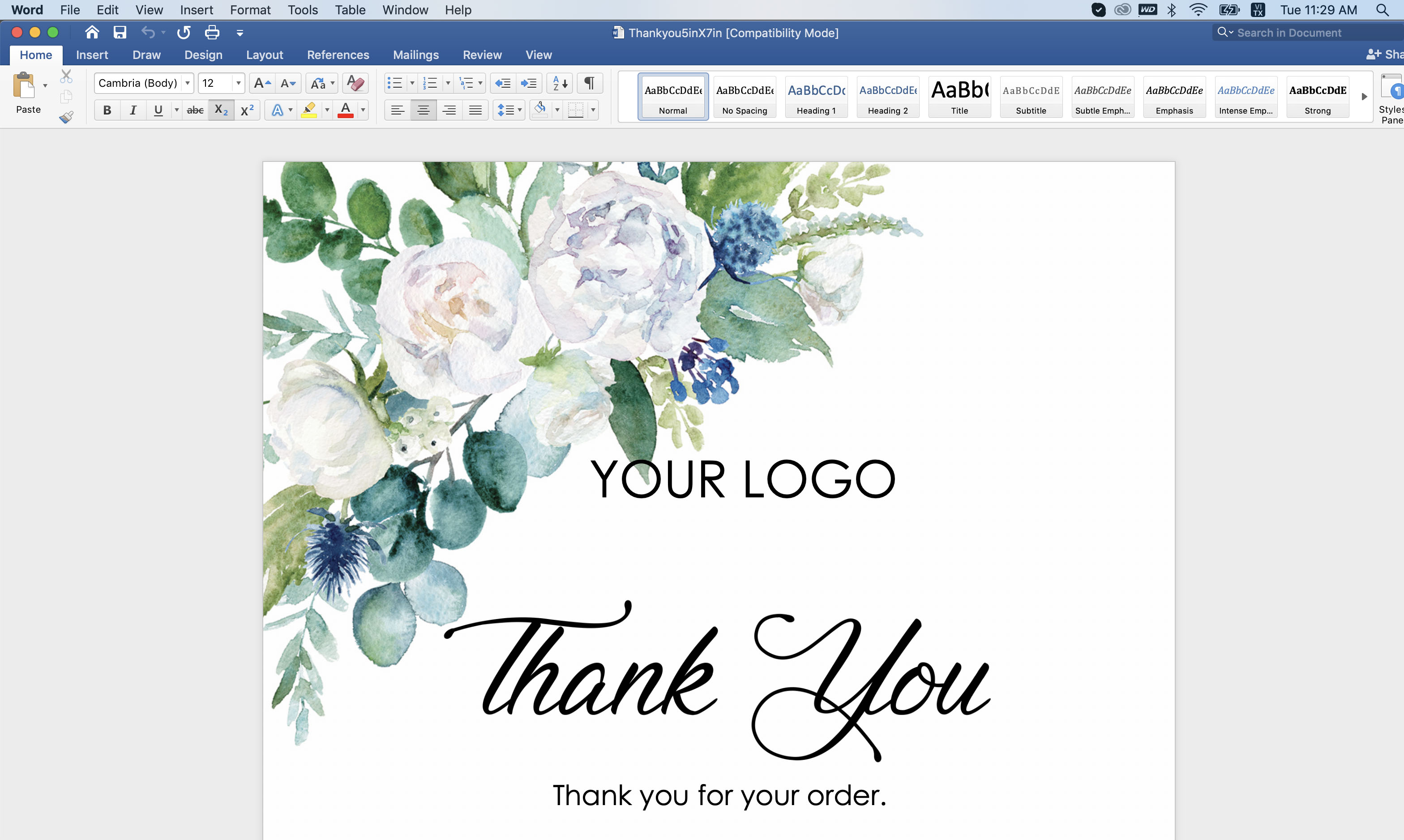 EDITABLE THANK YOU CARD