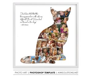 Cat Shape Photo Collage Template,pet photo collage, cat lover gift, cat shaped wall art, custom cat collage id54