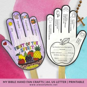 Fruit of the Spirit Bible Hand Fan Craft Printable | Christian Kids Activity | Sunday School Craft | Bible Lesson| Faith Coloring Craft