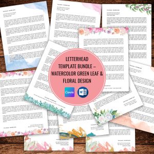Watercolor Letterhead Template Bundle | Canva & Word | Floral Green Leaf Design | Editable Business Stationery, A4 & US Letter