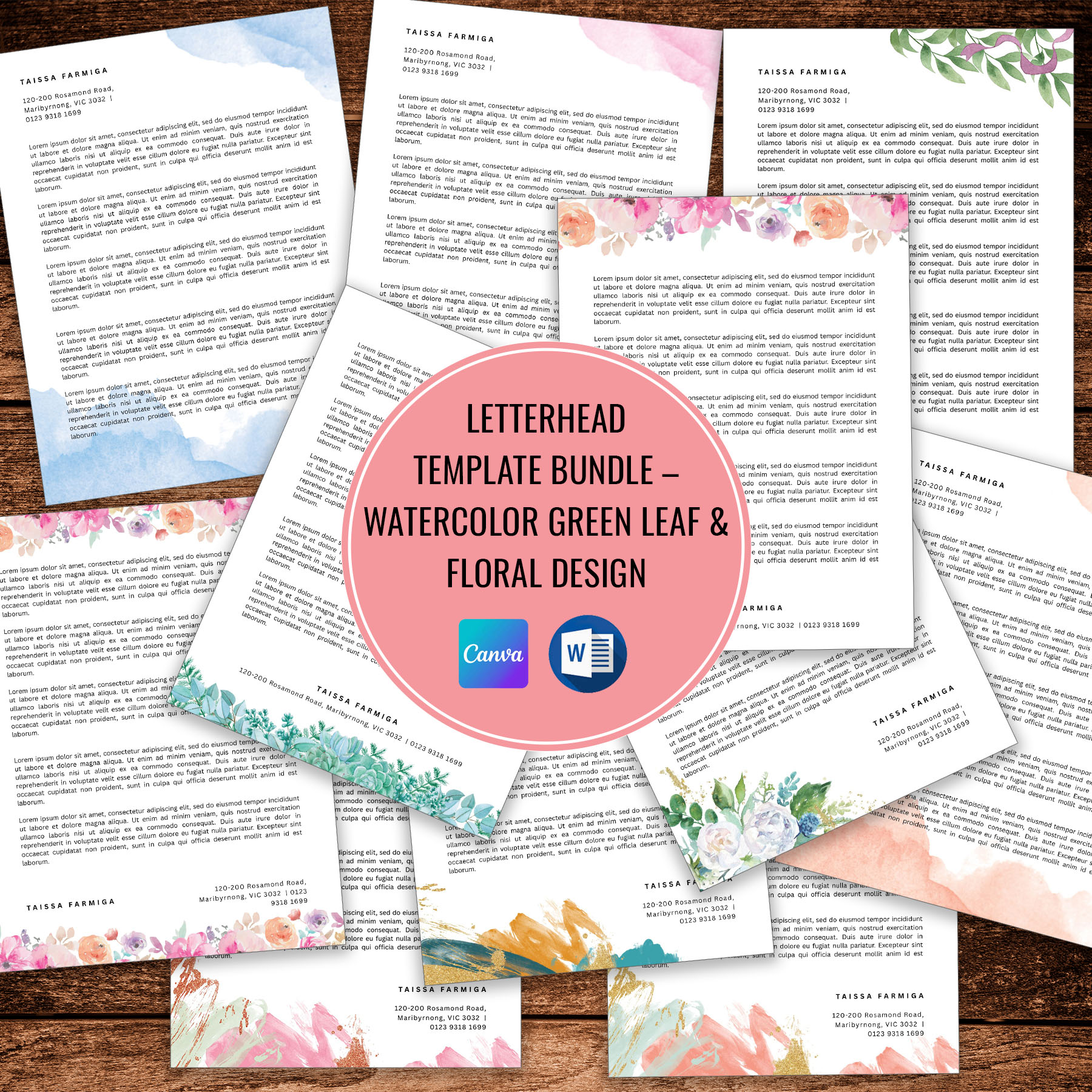 WATERCOLR FLORAL Letterhead Template Bundle