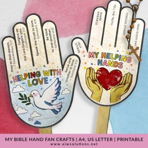 My Helping Hands Bible Hand Fan Craft Printable, bible lesson on helping, faith craft for kids, Coloring bible, vbs helping hands craft
