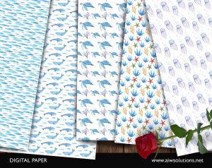Watercolour Sea Animals Digital Paper ID01
