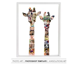2 giraffe heads photo collage