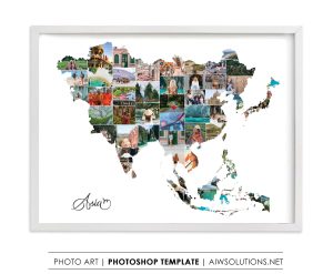 Asia map photo Collage Template