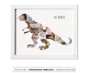 Dinosaurs Photo collage - Be brave - Tyrannosaurus rex  shape