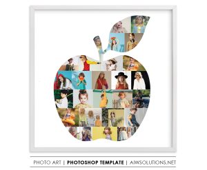 Apple photo collage template - nursery art gift - class photo gift for teacher
