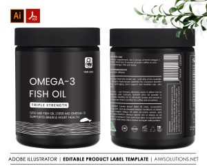 Omega 3 fish oil - Black style label template -id04