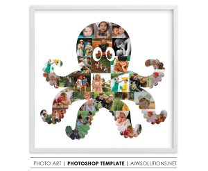 Octopus photo collage template - nursery wall art
