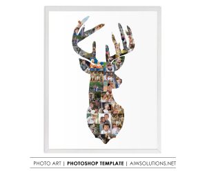 Deer head with antlers photo collage template