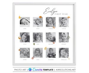 Canva baby first year photo collage template, First Year board, 1st Year Poster