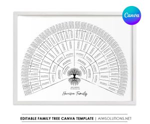 Editable Canva family tree template - 7 generations family tree - ID08