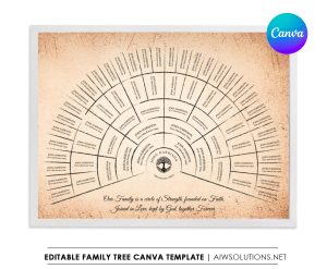 Editable Canva family tree template - 6 generations family tree - ID09