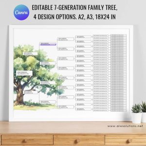Editable Canva family tree Pedigree Chart template - 7 generations family tree - ID13