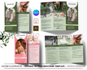 Editable trifold brochure template for wedding or photography service