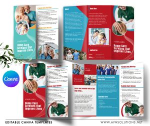 Home care service trifold brochure template, clinic brochure
