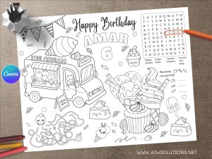 Personalized Ice Cream Activity & Coloring Page-ID06